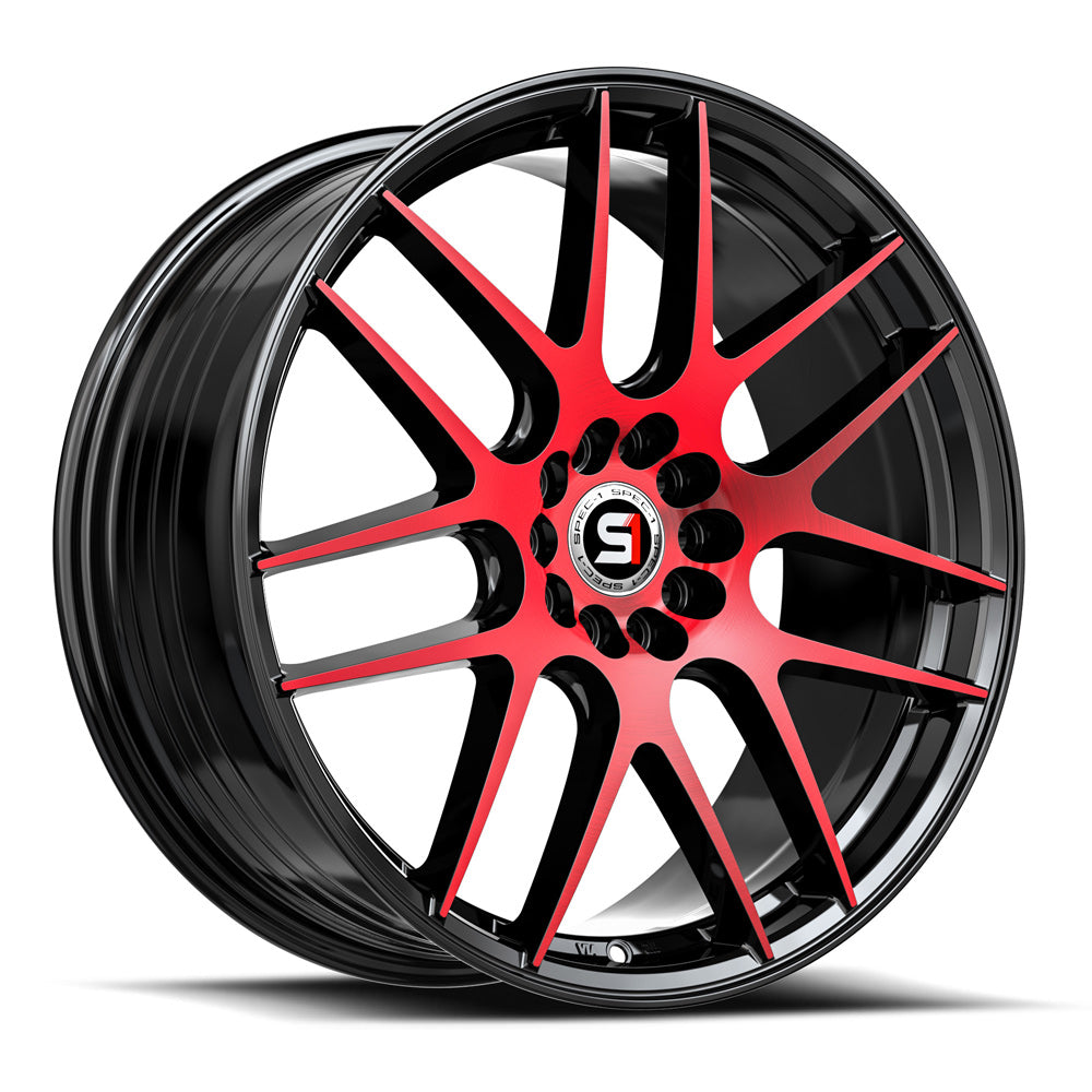 Spec-1 SP-65 17x8.0 5x114.3 5x120 +42 Cb 73.1 Gloss Black & Red Machined