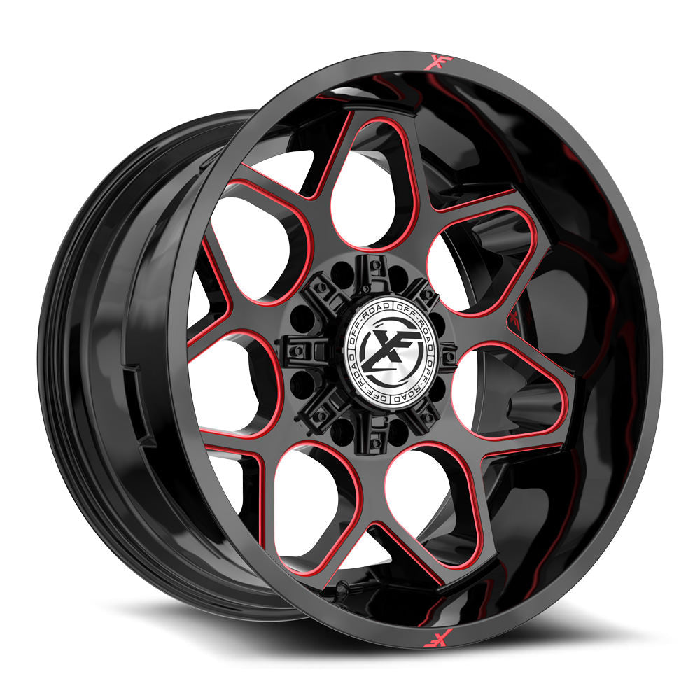 XF Off-Road XF-233 20x10 8x165.1 8x170 -24 Cb 125.2 Gloss Black & Red Milled