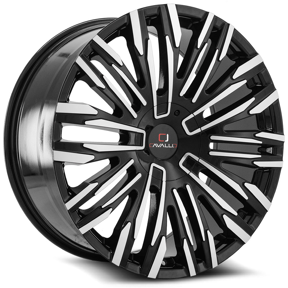 Cavallo Clv-28 22X9.5 6X135 6X139.7 +25 Cb 108 Gloss Black & Machined