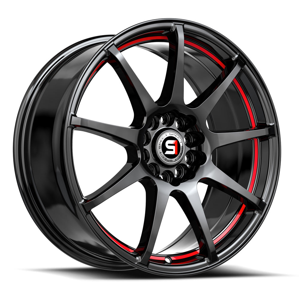Spec-1 SP-67 17x7.0 5x114.3 5x120 +42 Cb 73.1 Gloss Black & Red Line