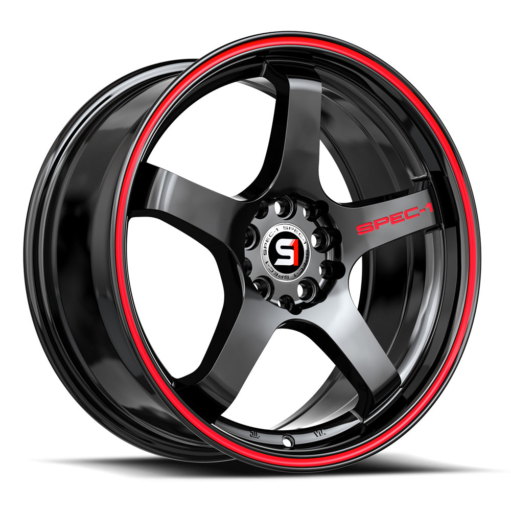 Spec-1 SPT-31 18x8.5 4X 5X Blank +22 Cb 73.1 Gloss Black & Red Line (No dual drill)