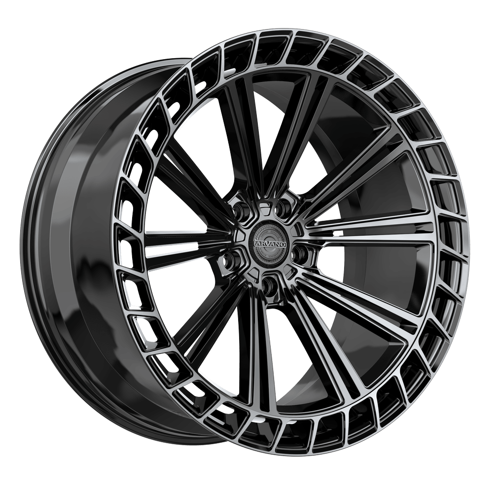 Arvano AVX-103 Portofino 20x9 5x Blank +32 Cb 57.1 Gloss Black Center & Diamond Cut Ring With Dark Tint