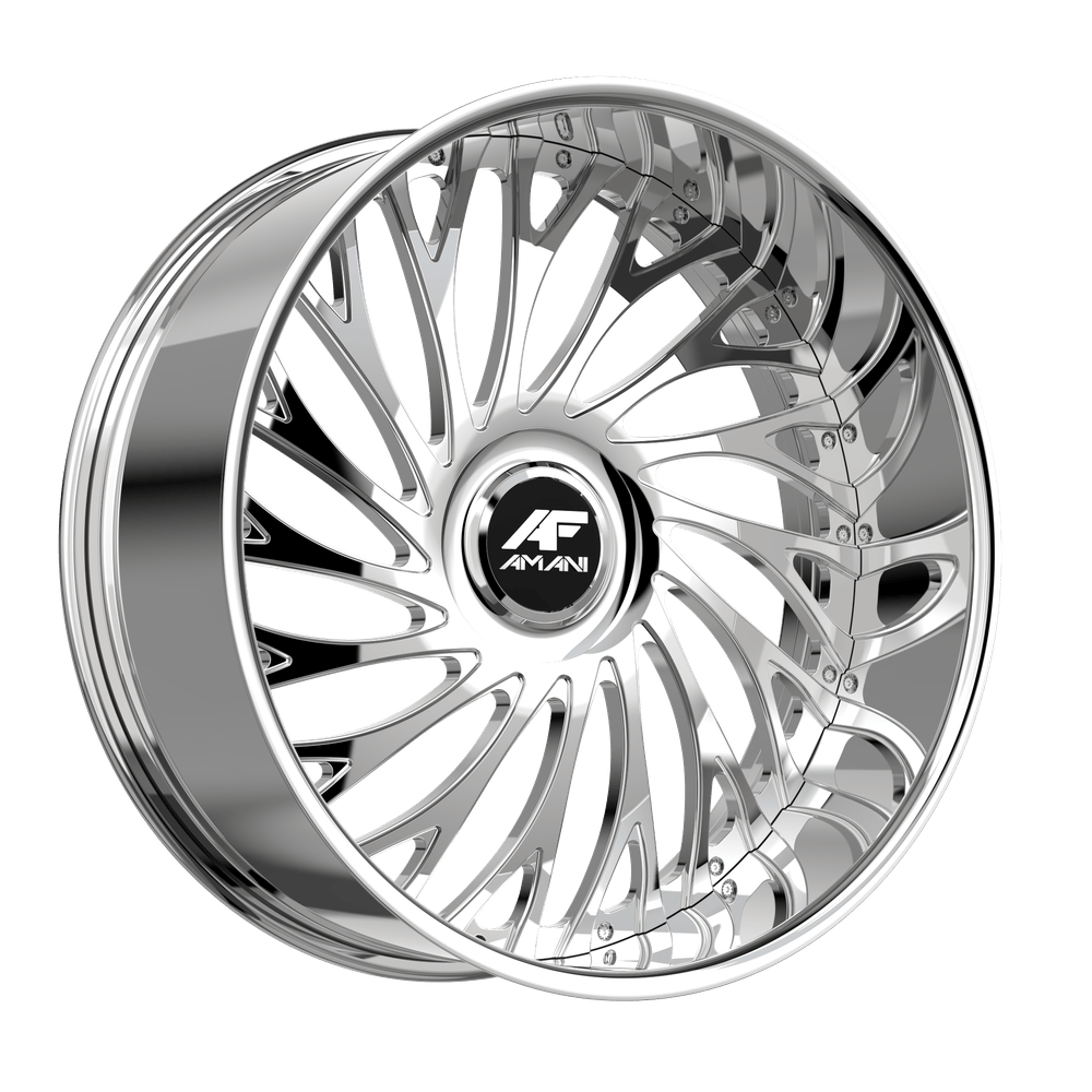 Amani Forged VAMOS-R 28x9 5x120 5x127 +1 Cb 78.1 Brush Center Chrome Lip Large XL Cap Flat