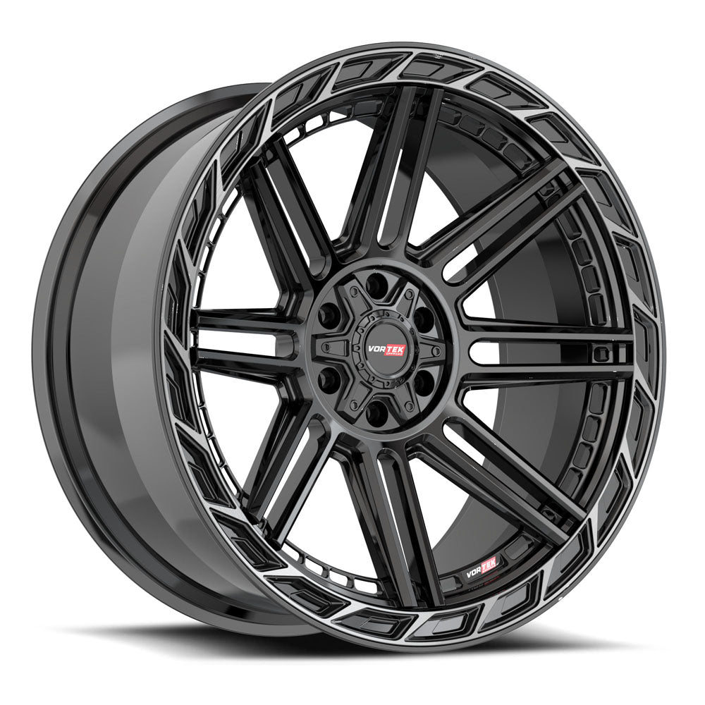 Vortek VRP-501 TURBO 20x9.0 5x127 5x139.7 +12 Cb 78.1 Gloss Black Center & Diamond Cut Ring With Dark Tint