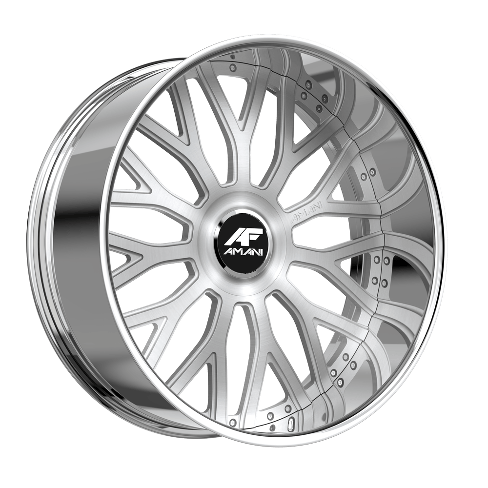 Amani Forged SORLENO 22x9 5x Blank +1 Cb 66.56 Brush Center Chrome Lip Large XL Cap Flat