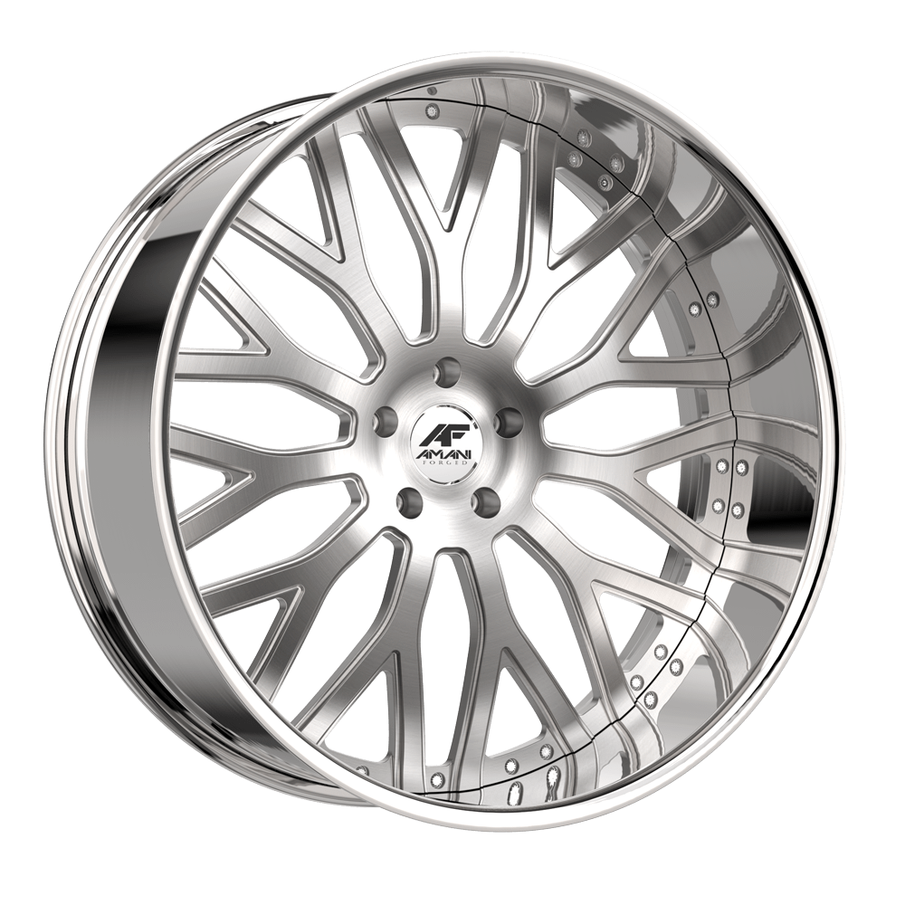 Amani Forged SORLENO 24x9 Pocketed 5x blank +1 Cb 73.1 Brush Center Chrome Lip Standard Cap Flat