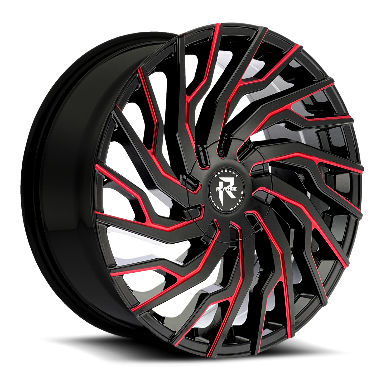 24” Revenge Luxury Wheels RL-101 Black Paint Red Milled 24X9 35ET