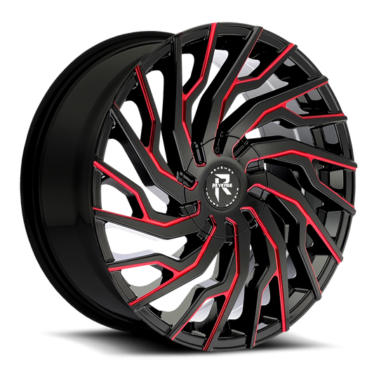 24” Revenge Luxury Wheels RL-101 Black Paint Red Milled 24X9 35ET
