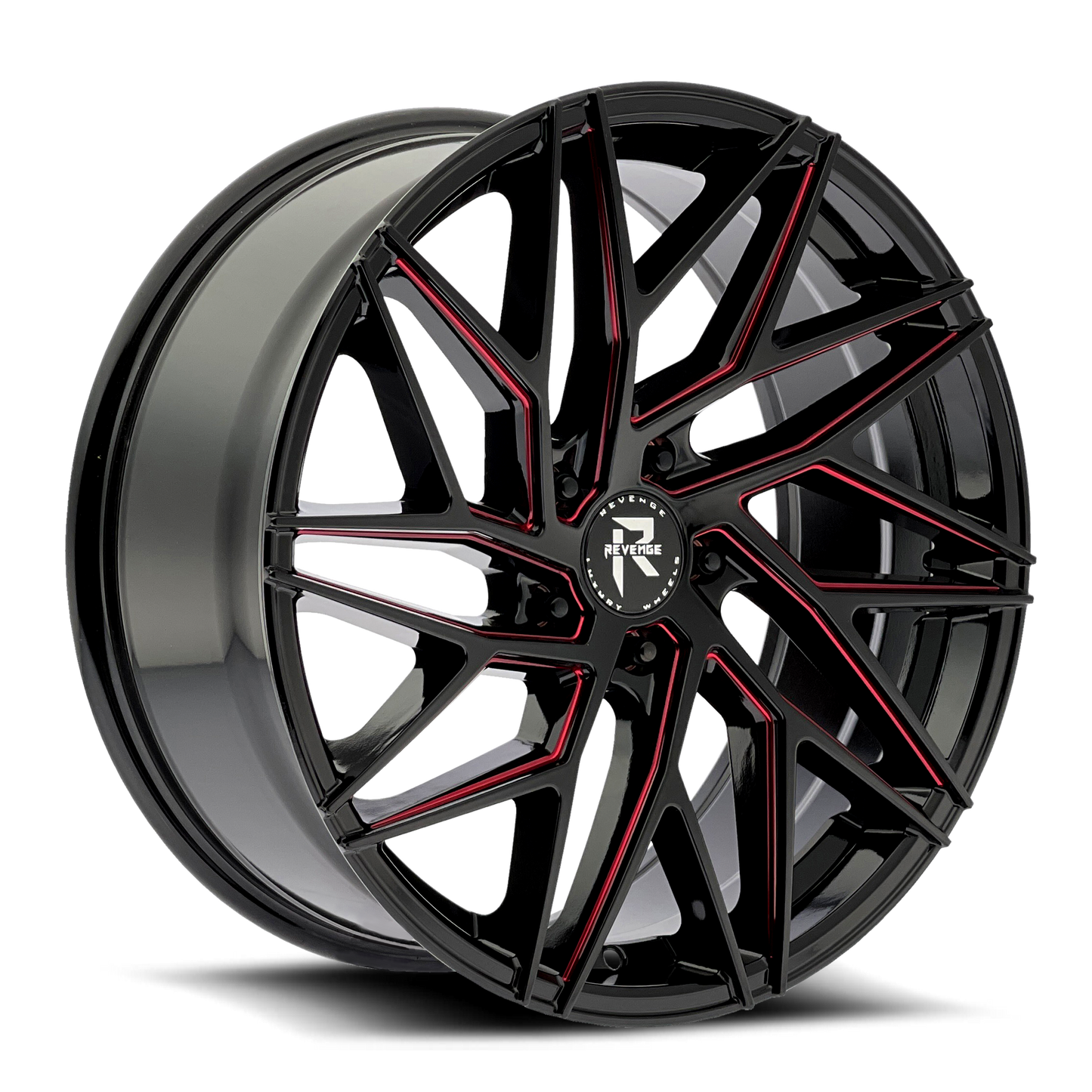 20" Revenge Luxury Wheels RL-102 Black Paint Red Milled 20X8.5 35ET