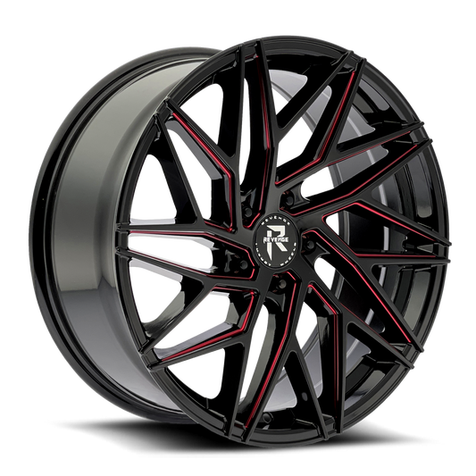 22" Revenge Luxury Wheels RL-102 Black Paint Red Milled 22X9 35ET