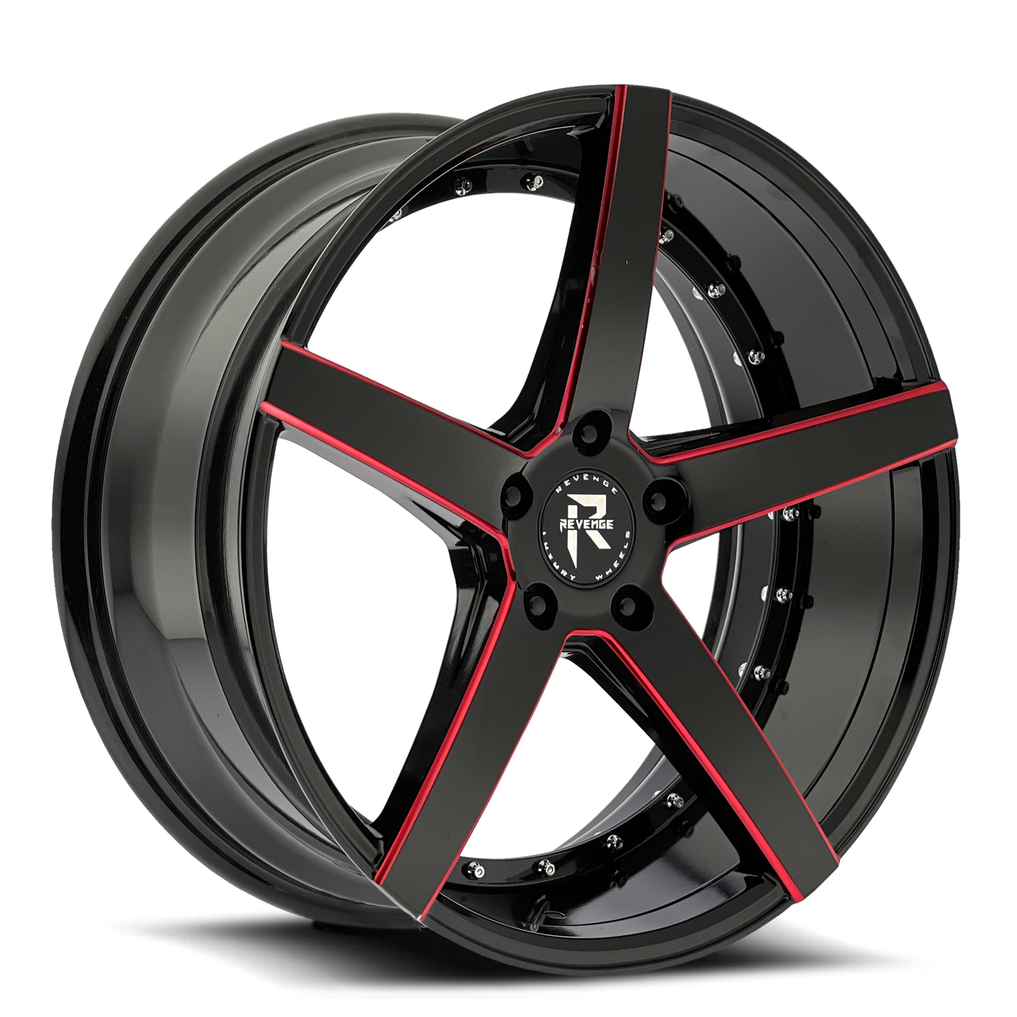 20" Revenge Luxury Wheels RL-103 Black Paint Red Milled 20X8.5 35ET