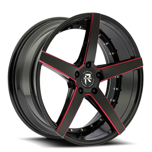 20" Revenge Luxury Wheels RL-103 Black Paint Red Milled 20X8.5 35ET