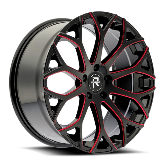20" Revenge Luxury Wheels RL-105 Black Paint Red Milled 20X9 35ET