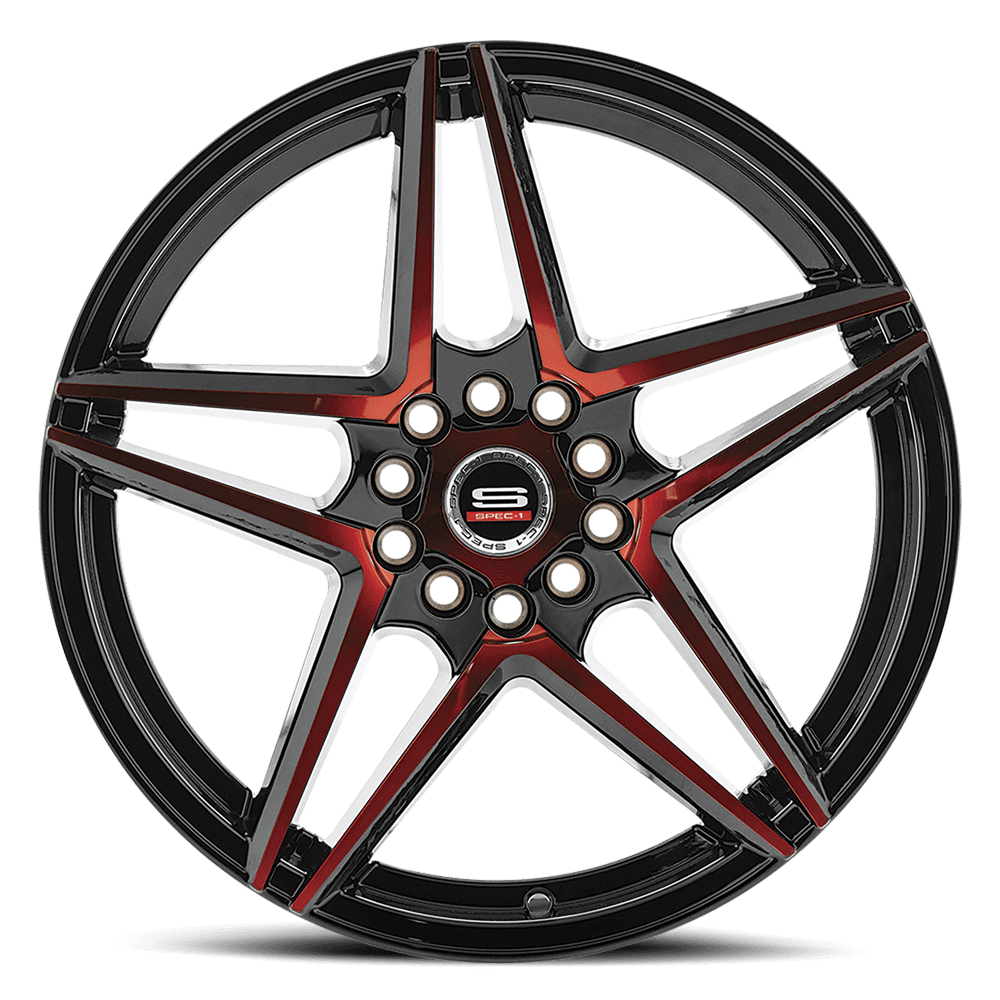 SPEC-1 WHEELS SP-54 GLOSS BLACK & RED MACHINED