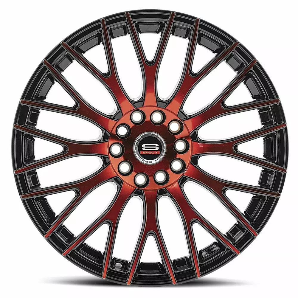 SPEC-1 WHEELS SP-55 GLOSS BLACK & RED MACHINED