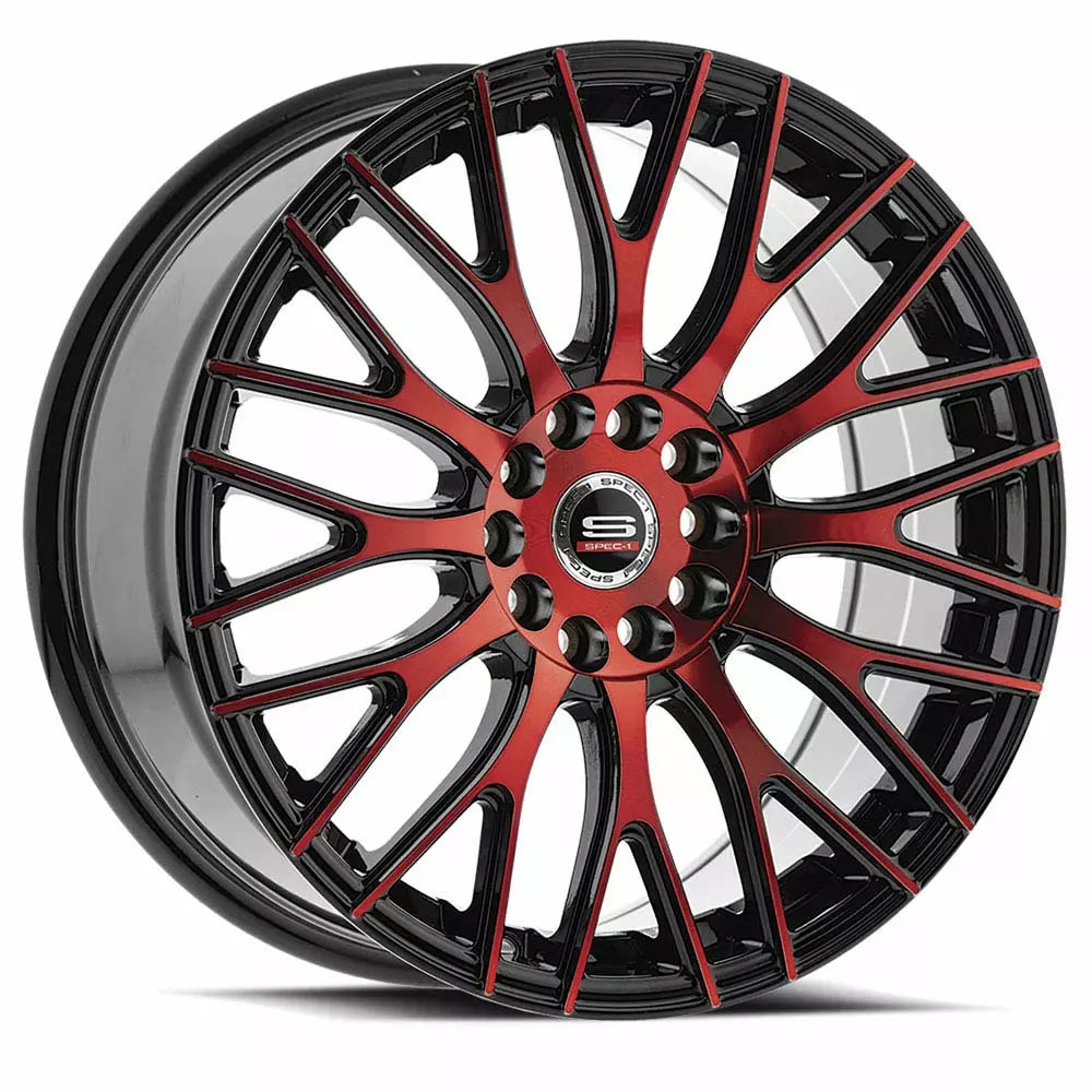 SPEC-1 WHEELS SP-55 GLOSS BLACK & RED MACHINED