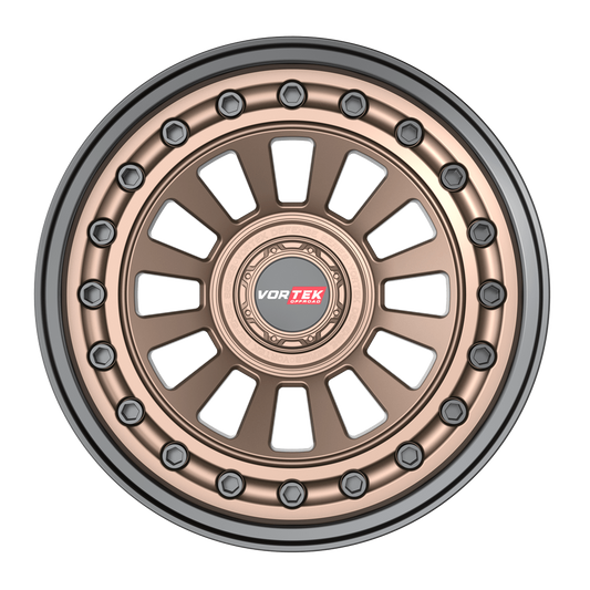 17×9 VORTEK WHEELS VRD-702 MATTE BRONZE BLACK BOLTS / LIP