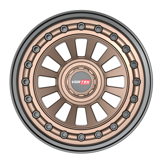 18×9 VORTEK WHEELS VRD-702 MATTE BRONZE BLACK BOLTS / LIP