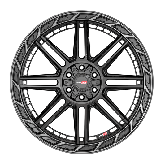 20X10 VORTEK WHEELS VRP-501 BLACK DIAMOND CUT RING W/ DARK TINT