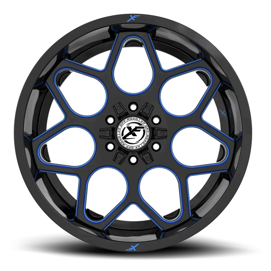 26X12 XF OFF-ROAD XF-233 GLOSS BLACK & BLUE MILLED