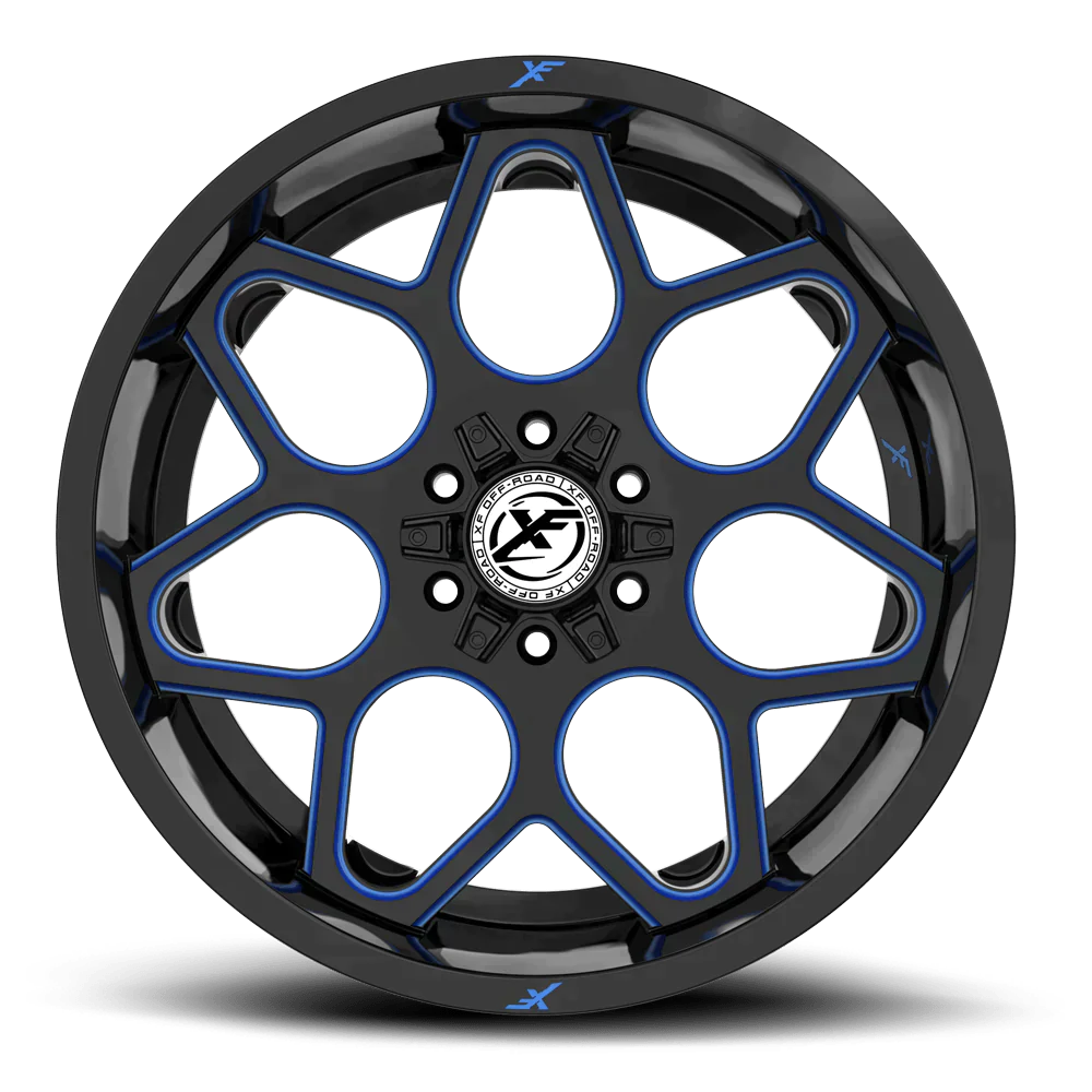 24X14 XF OFF-ROAD XF-233 GLOSS BLACK & BLUE MILLED