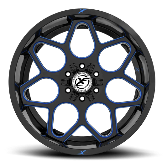24X14 XF OFF-ROAD XF-233 GLOSS BLACK & BLUE MILLED