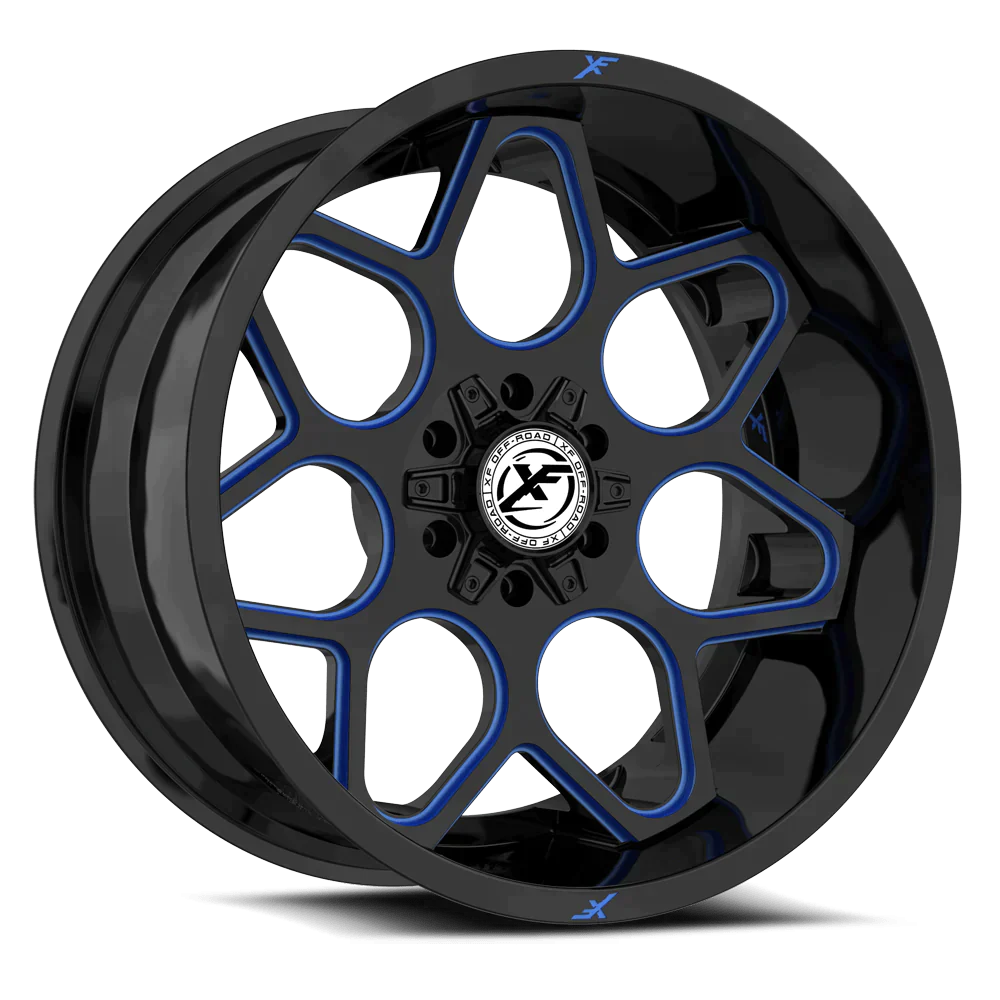 24X14 XF OFF-ROAD XF-233 GLOSS BLACK & BLUE MILLED