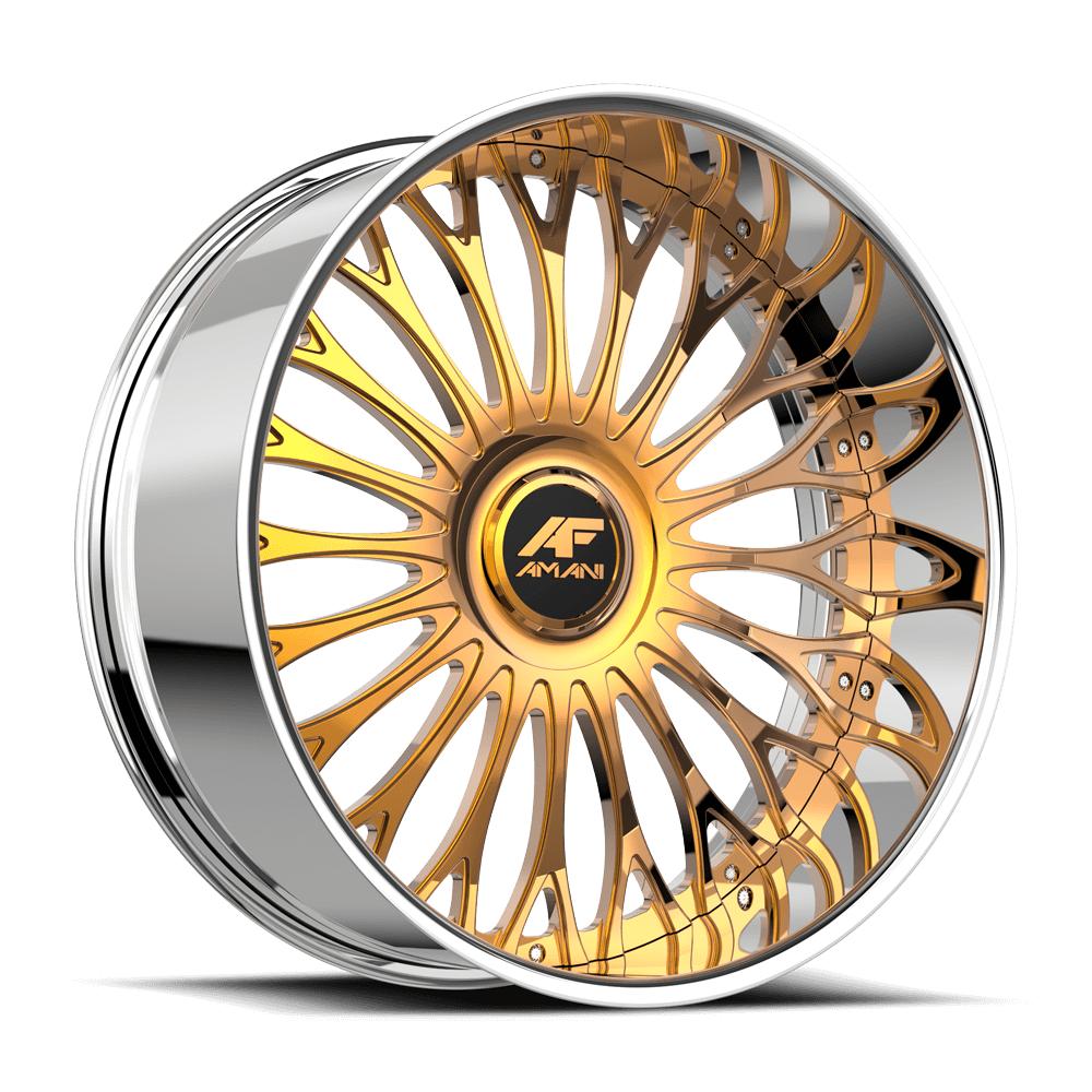 Amani Forged Napoliano 24x9.5 5x Blank -12 Cb 73.1 14K Gold Plated Large XL Cap Flat