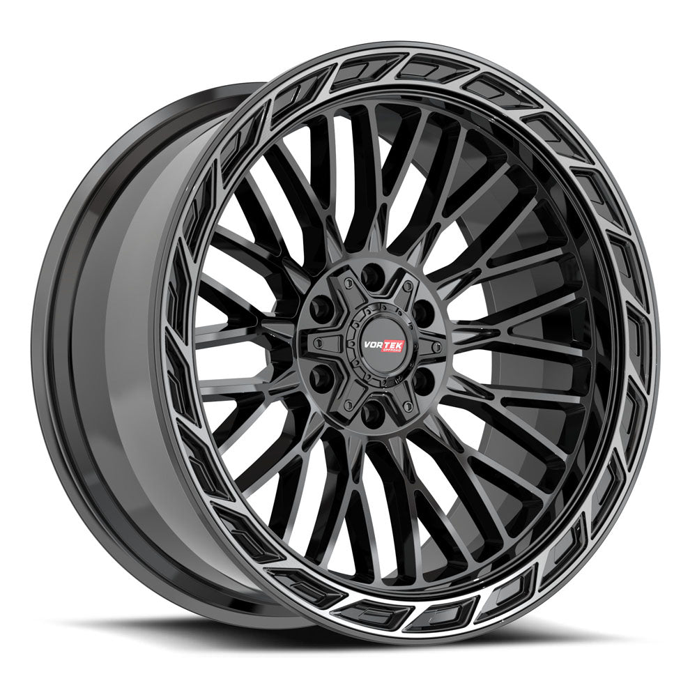 Vortek VRP-502 FORZA 20x9.0 6x135 6x139.7 0 Cb 106.1 Gloss Black Center & Diamond Cut Ring With Dark Tint
