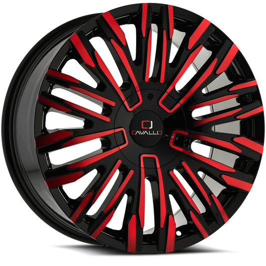 Cavallo Clv-28 20X8.5 6X135 6X139.7 +15 Cb 108.1 Gloss Black & Red Milled