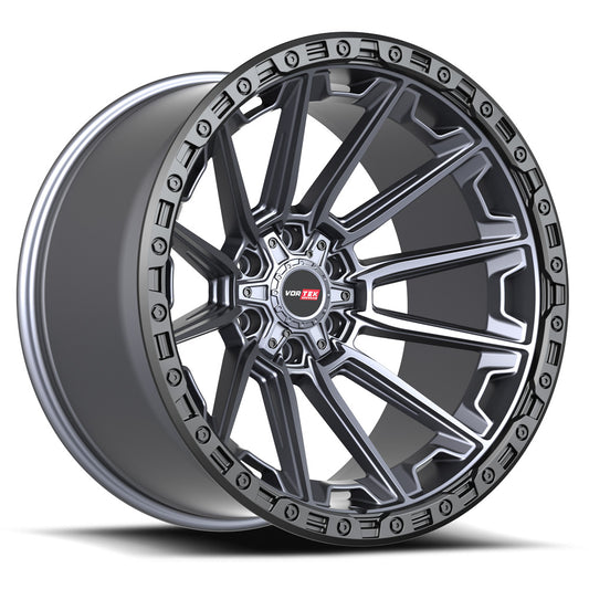 Vortek VRT-601 SPARTAN 22x10 6x135 6x139.7 -24 Cb 106.1 Matte Titanium With Black Bead Ring