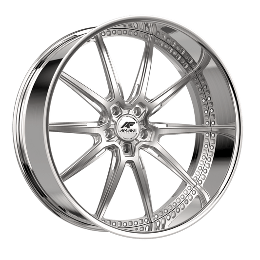 Amani Forged Trackster 24x9 5x Blank +1 Cb 73.1 Brush Center Chrome Lip Standard Cap Flat