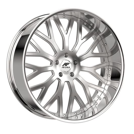 Amani Forged SORLENO 22x9 Pocketed 5x blank +1 Cb 73.1 Brush Center Chrome Lip Standard Cap Flat