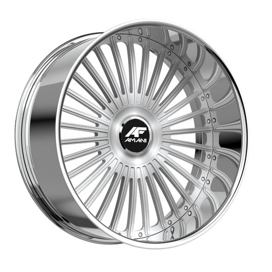 Amani Forged R.E.A.L. 28x9 5x120 5x127 +1 Cb 78.1 Brush Center Chrome Lip Large XL Cap Flat