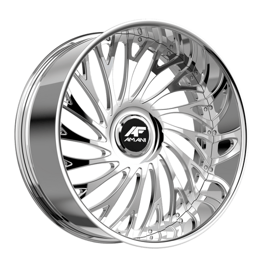 Amani Forged VAMOS-L 22x10 5x115 5X120 +20 Cb 73.1 Brush Center Chrome Lip Large XL Cap Round