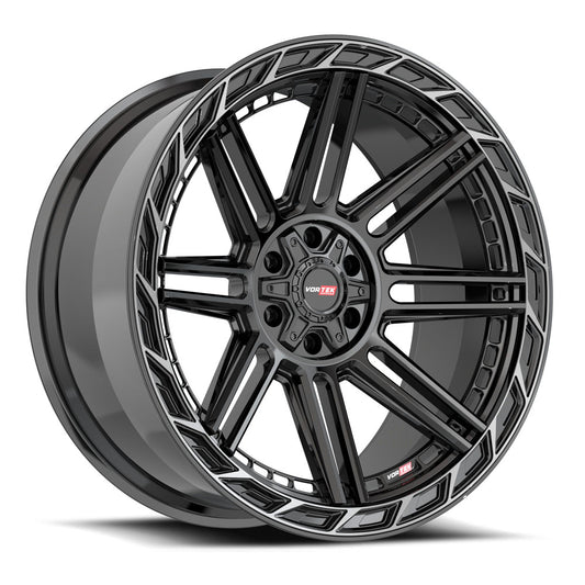 Vortek VRP-501 TURBO 20x10 6x135 6x139.7 -18 Cb 106.1 Gloss Black Center & Diamond Cut Ring With Dark Tint