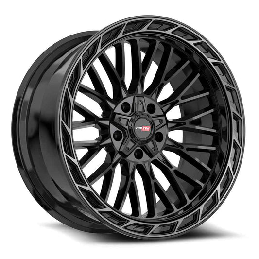 Vortek VRP-502 FORZA 20x9.0 5x127 5x139.7 +12 Cb 78.1 Gloss Black Center & Diamond Cut Ring With Dark Tint