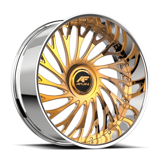 Amani Forged VAMOS-L 26x9 5x120 5x127 +1 Cb 78.1 14K Gold Plated Large XL Cap Flat