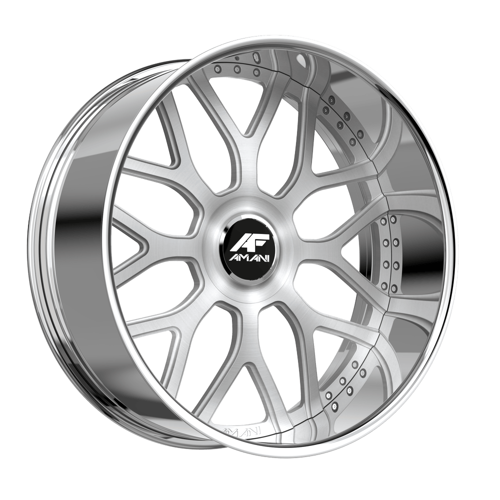 Amani Forged ALLORA 22x10 5x Blank +5 Cb 66.56 Brush Center Chrome Lip Large XL Cap Round
