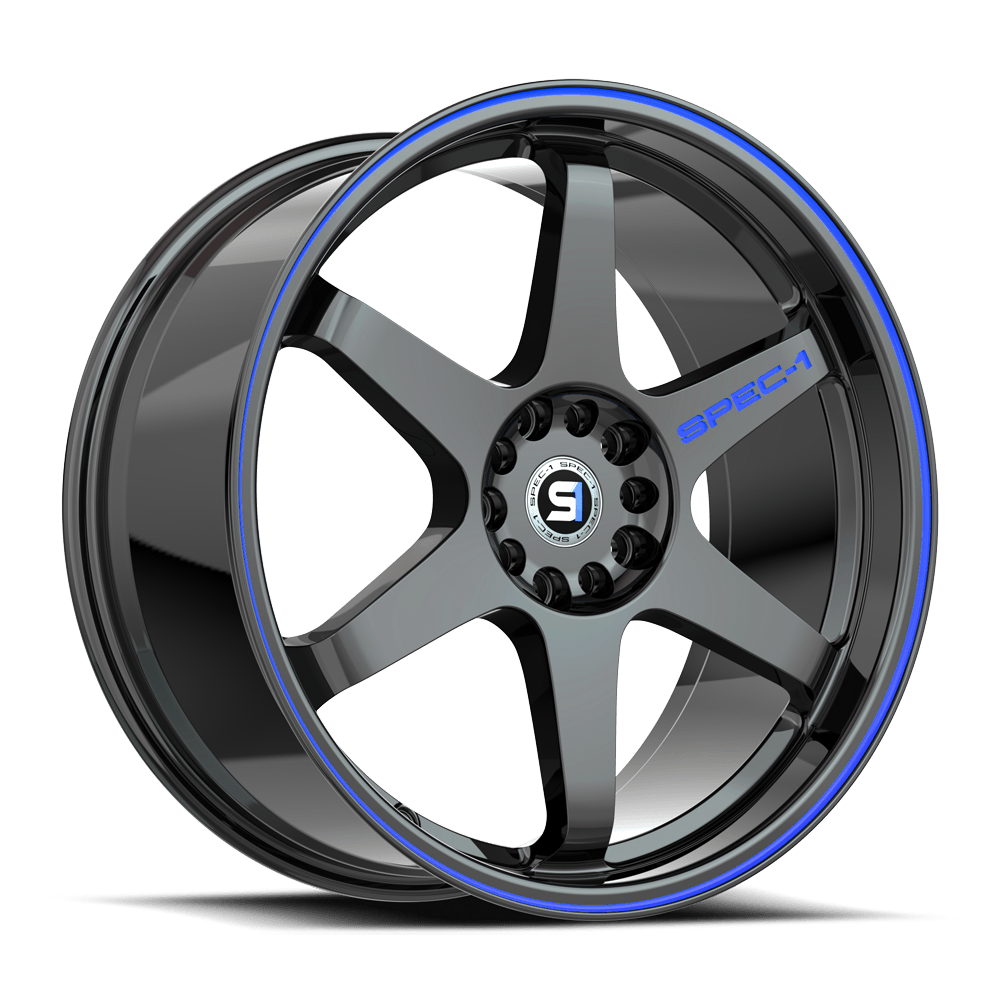 Spec-1 SPT-33 17x9.0 4X 5X Blank +25 Cb 73.1 Gloss Black & Blue Line (No dual drill)