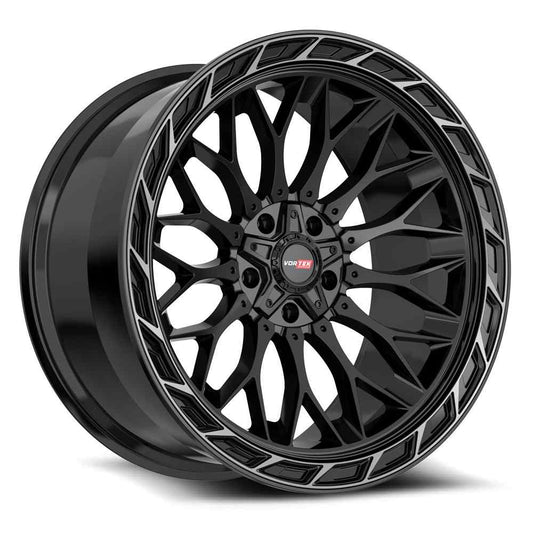 Vortek VRP-503 INFERNO 20x9.0 5x127 5x139.7 0 Cb 78.1 Gloss Black Center & Diamond Cut Ring With Dark Tint