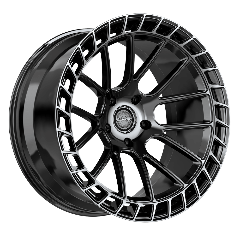 Arvano AVX-104 Salerno 19x8.5 5x112 +38 Cb 66.56 Gloss Black Center & Diamond Cut Ring With Dark Tint