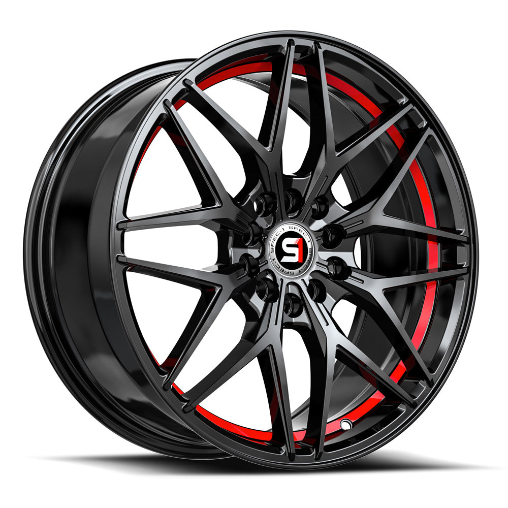 Spec-1 SP-60 18x8.0 4x100 4x114.3 +38 Cb 73.1 Gloss Black & Red Undercut