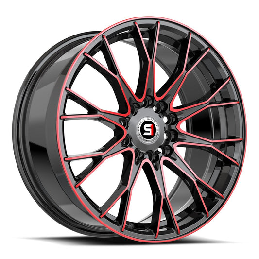 Spec-1 SP-59 18x8.0 5x100 5x114.3 +38 Cb 73.1 Gloss Black & Red Machined