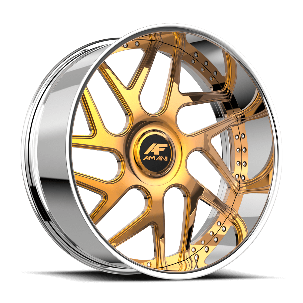 Amani Forged Apollo-L 24x9 5x Blank +1 Cb 73.1 14K Gold Plated Large XL Cap Flat