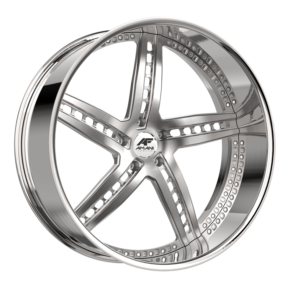 Amani Forged Monero-R 24x9 5x Blank +1 Cb 70.3 Brush Center Chrome Lip Standard Cap Flat