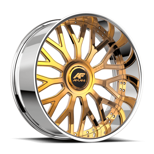 Amani Forged SORLENO 30x9 6x135 6x139.7 +15 Cb 78.1 14K Gold Plated Large XL Cap Round