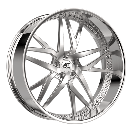 Amani Forged IKON-R 24x9 5x Blank +1 Cb 73.1 Brush Center Chrome Lip Standard Cap Flat
