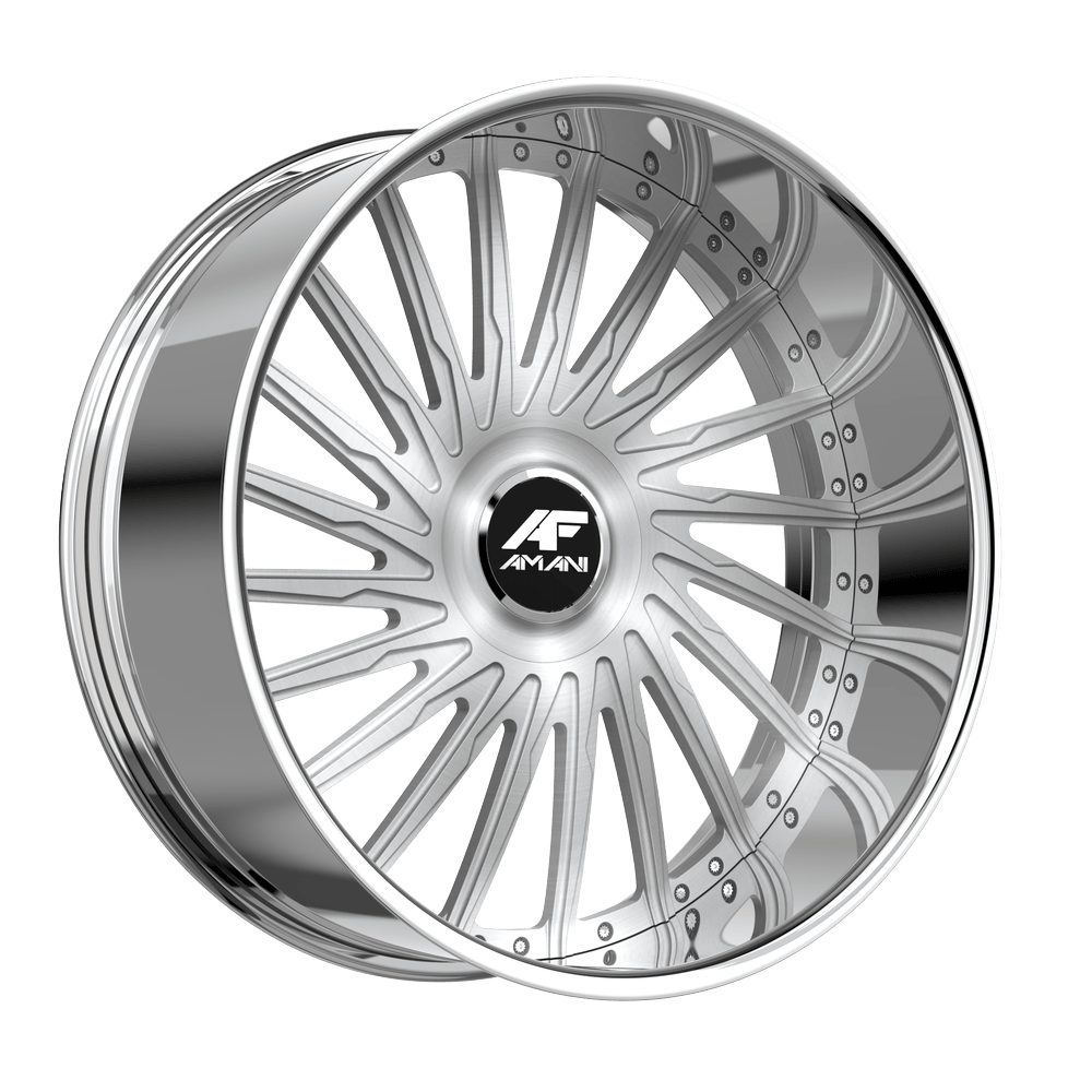 Amani Forged CULTURA-L 22x10 5x112 5X114.3 +38 Cb 66.9 Brush Center Chrome Lip Large XL Cap Round
