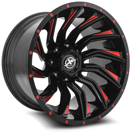 XF Off-Road XF-224 20x9 6x135 6x139.7 +12 Cb 106.4 Gloss Black & Red Milled